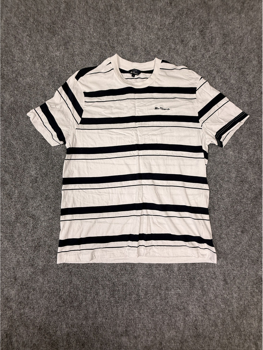 Ben Sherman XL White and Black Striped Cotton T-Shirt